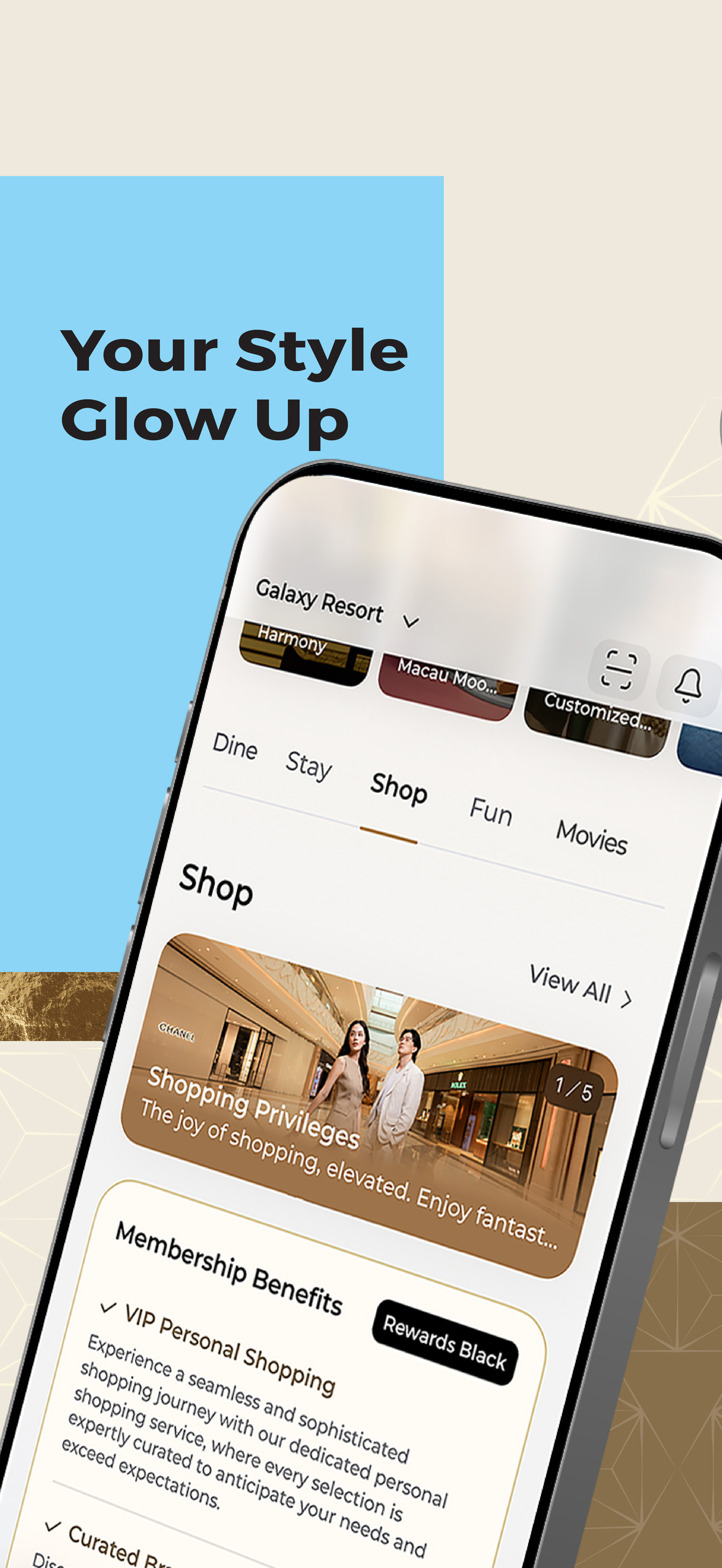 Galaxy Resort App shopping features