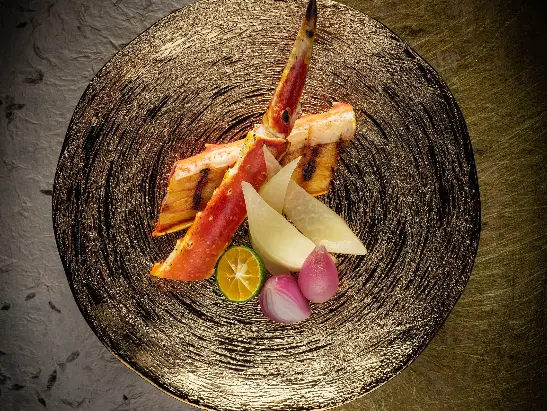 Grilled Alaskan King Crab with Pickled Vegetables and Calamansi Lime547x411